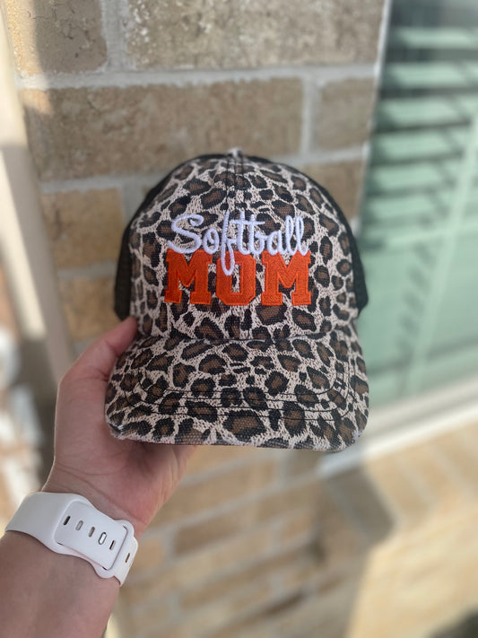 sports mom hat, baseball mom, softball mom, baseball, softball, hat, cap, ponytail cap, ponytail hat, cheetah, softball cap, baseball cap