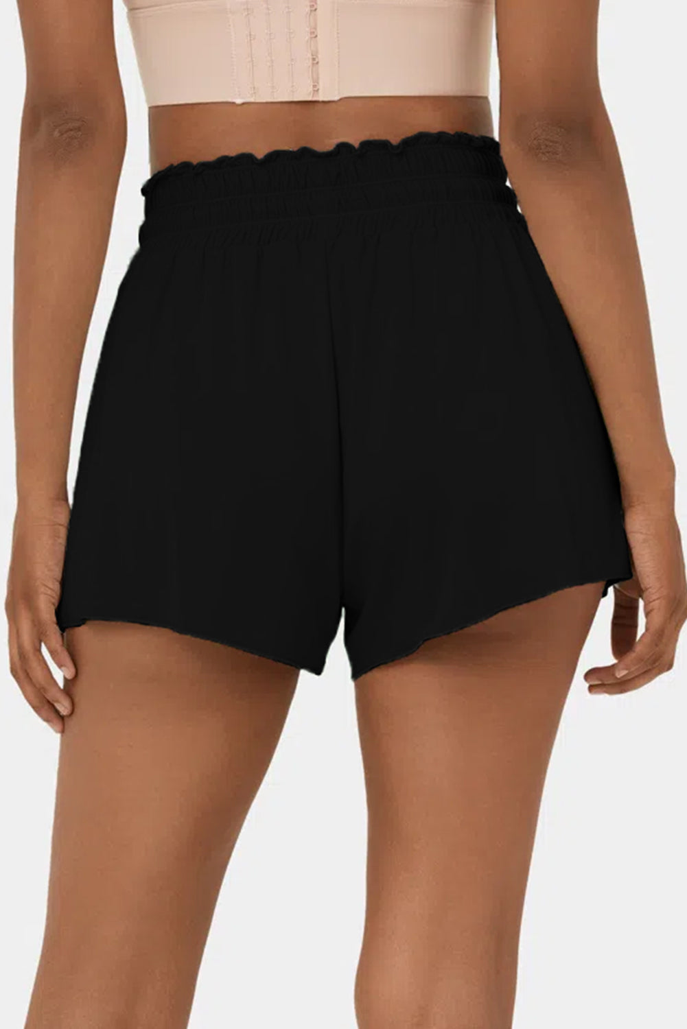 Black Frilly High Waist Petal Wrap Swim Shorts