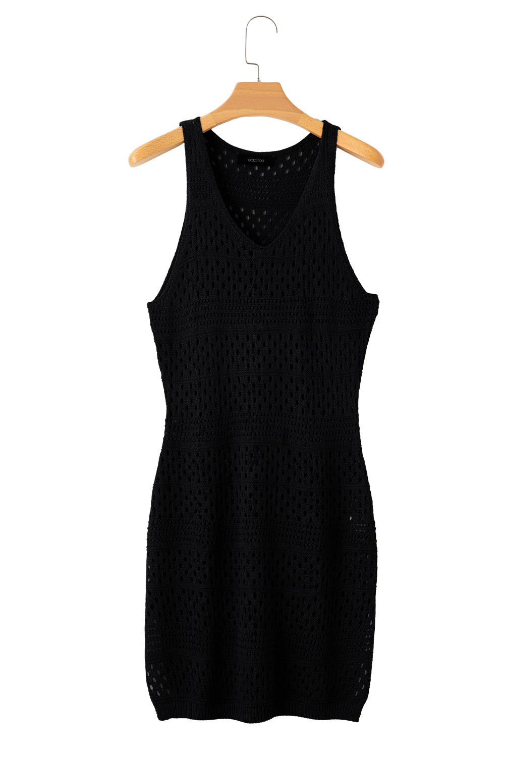 Black Hollow Out Crochet Cover Up Dress with Slits Double E Creations Black Hollow Out Crochet Cover Up Dress with Slits Double E Creations