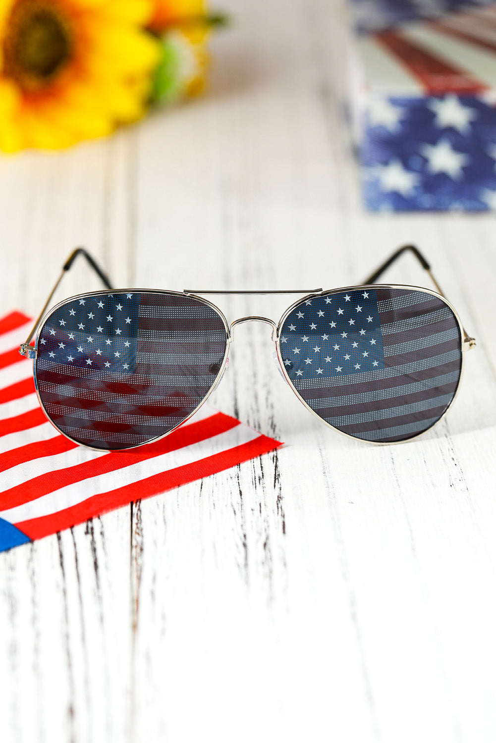 Black American Flag Lens Aviator Sunglasses