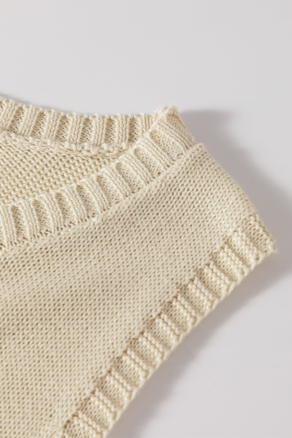 Beige Pointelle Detail Solid Color Knit Sweater Vest