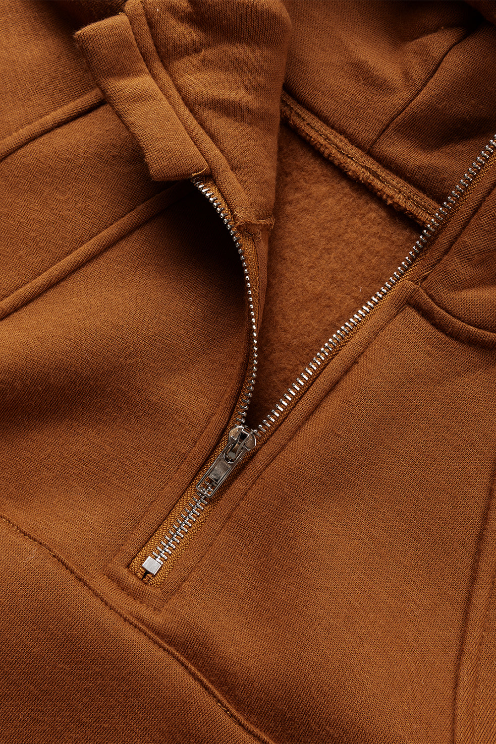 Brown Quarter Zip Kangaroo Pocket Hoodie