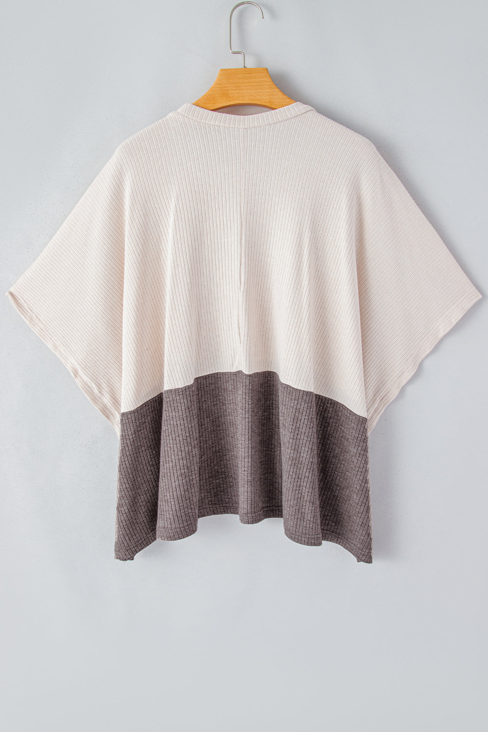 Pale Khaki Color Block Ribbed Knit Split Side Poncho