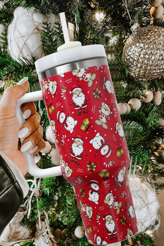 Fiery Red Christmas Print Handled Stainless Steel Tumblers 40oz