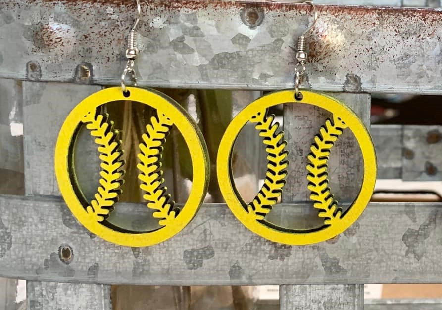 Wood Softball Earrings