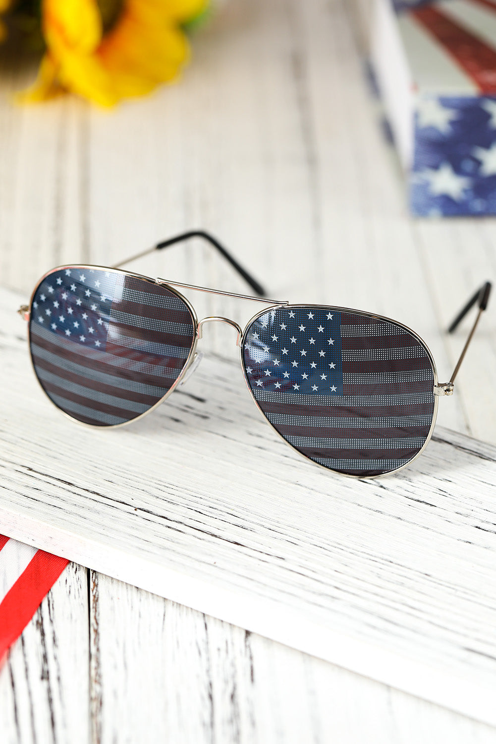 Black American Flag Lens Aviator Sunglasses