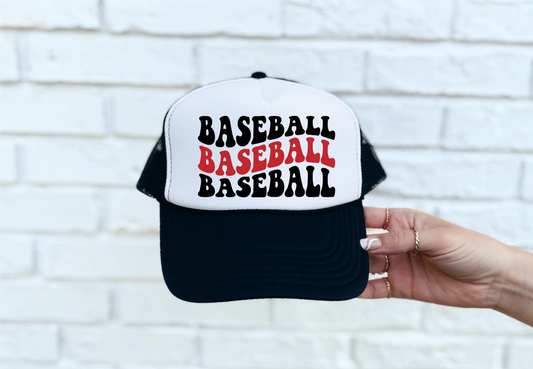 Baseball DTF Printed Black & White Trucker Hat