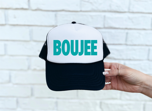 BOUJEE (Teal) DTF Printed Black & White Trucker Hat