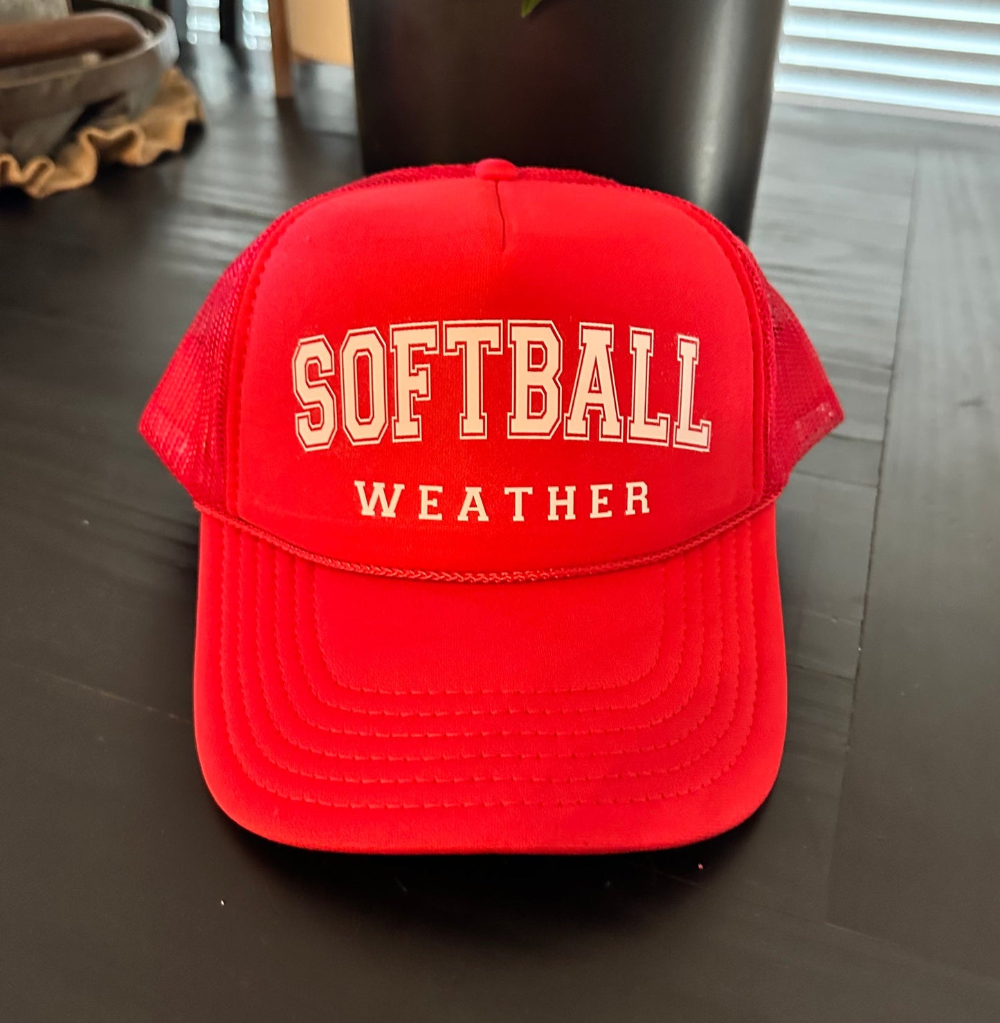 Softball Weather DTF Printed Red Trucker Hat