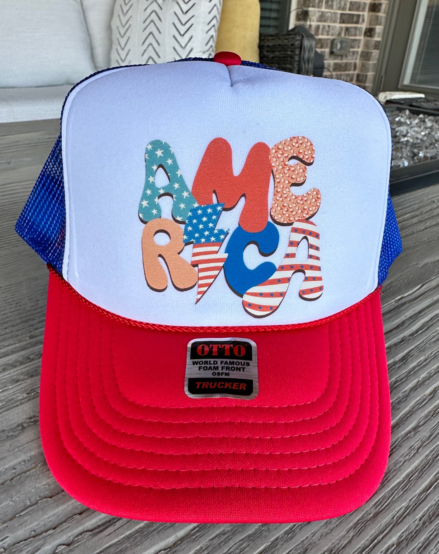 Retro America DTF Printed Red/White/Blue Trucker Hat