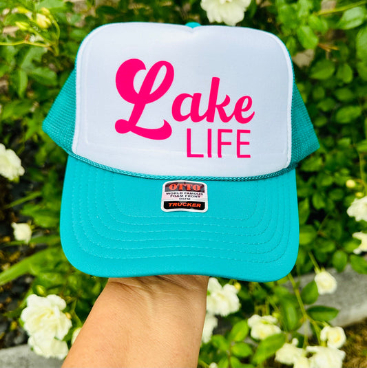 Lake Life DTF Printed Jade & White Trucker Hat