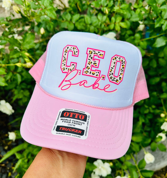 CEO Babe DTF Printed Pink & White Trucker Hat