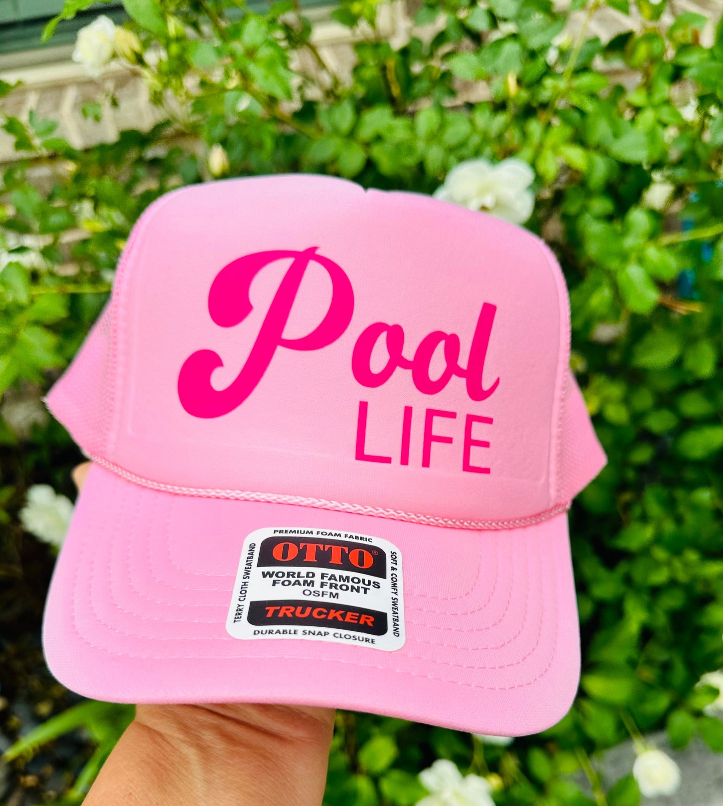 Pool Life DTF Printed Pink Trucker Hat