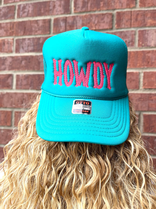 Howdy Embroidered Jade Trucker Hat