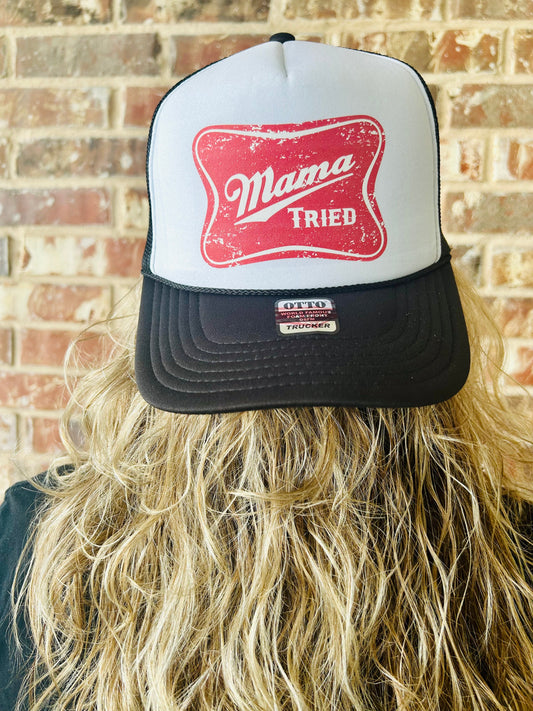Mama Tried DTF Printed Black & White Trucker Hat