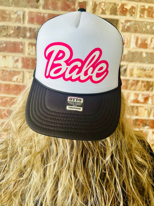 Babe DTF Printed Black & White Trucker Hat