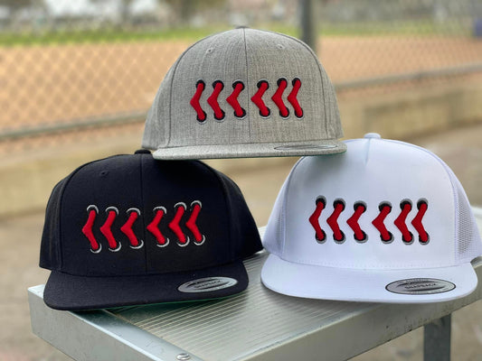 baseball cap flat bill, baseball threads, flat bill cap with baseball stitches