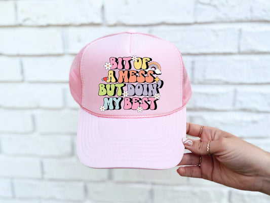 Bit of a Mess DTF Printed Light Pink Trucker Hat