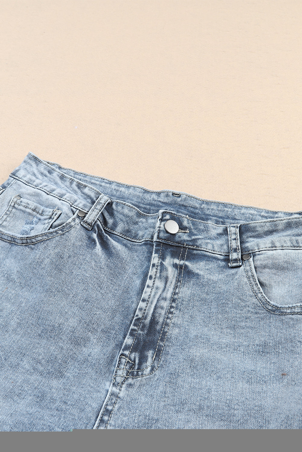 Sky Blue Light Wash Frayed Slim Fit High Waist Jeans