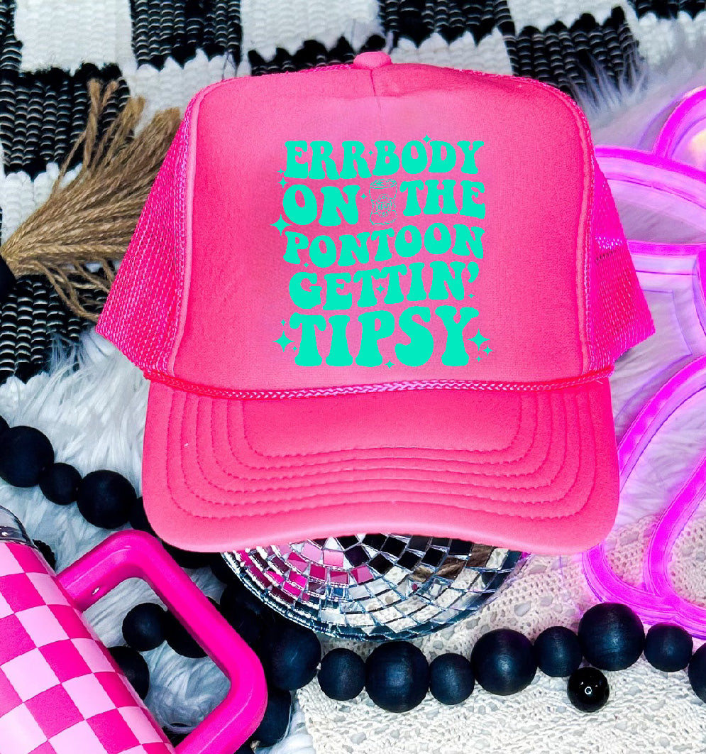 Errbody on the Pontoon DTF Printed Neon Pink Trucker Hat