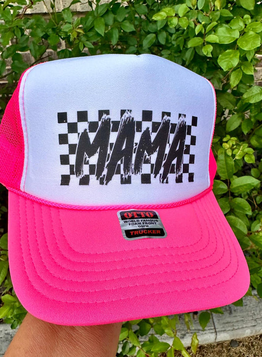 Grunge Mama DTF Printed Neon Pink & White Trucker Hat