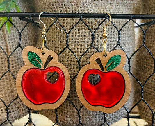 Wood & Acrylic Apple Earrings