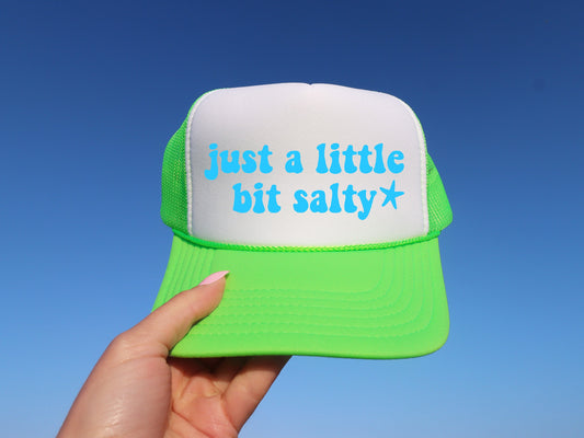Just a Little Bit Salty DTF Printed Neon Green & White Trucker Hat