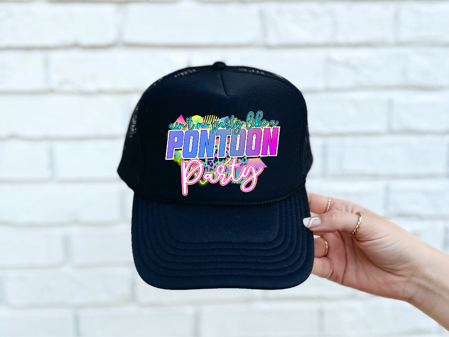 Pontoon Party DTF Printed Black Trucker Hat