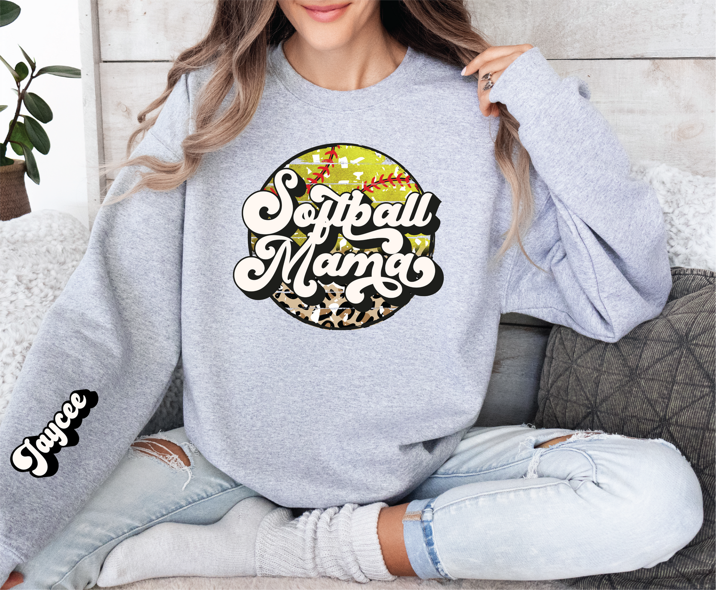 softball mama sweatshirt with custom kid names