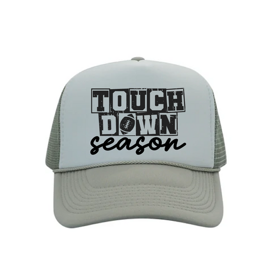 Touchdown Season DTF Printed Light Grey & White Trucker Hat