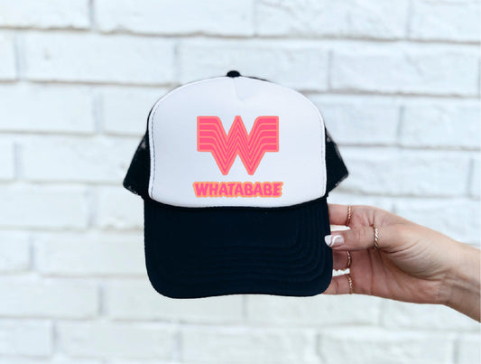 Whatababe DTF Printed Black & White Trucker Hat