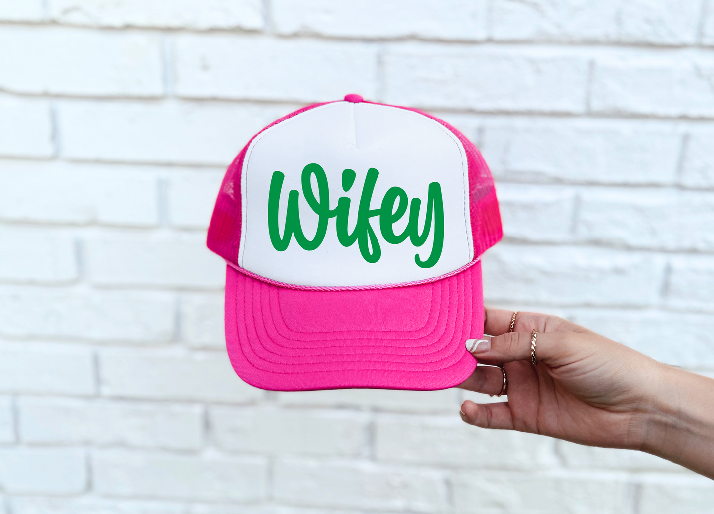 Wifey DTF Printed Neon Pink & White Trucker Hat